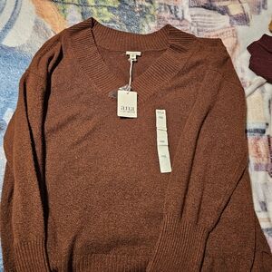 a.n.a Women’s V-Neck Sweater in Rust Brown
